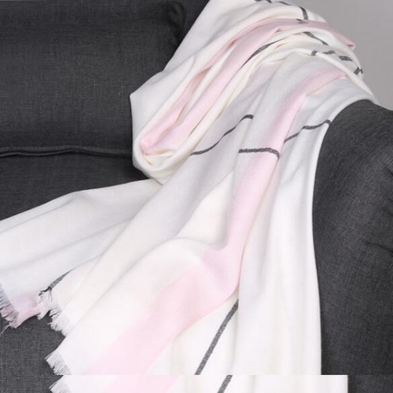 Soft Wool Scarves Gradation of Pink Plaid Women Winter Scarf